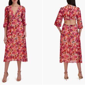 Julia Jordan Pink Floral Cutout Midi Dress